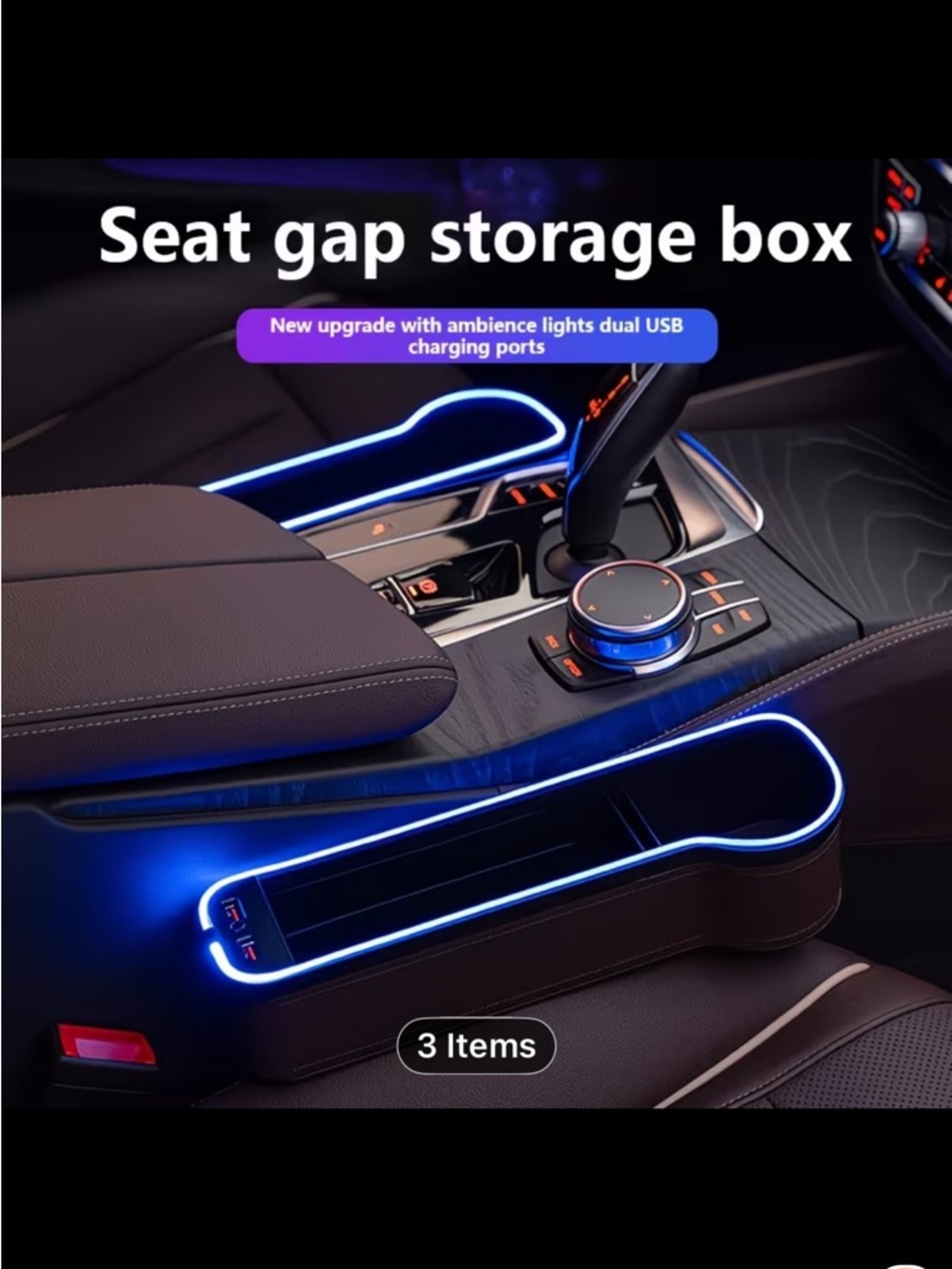 Seat Gap Storage Box with Ambient LED Trim